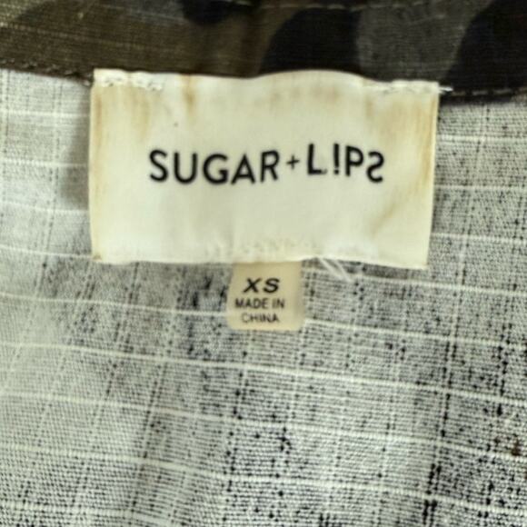 Sugarlips Green & Black Camo Print Jacket 3/4 Sleeves Boxy Lightweight Size XS - Picture 4 of 11